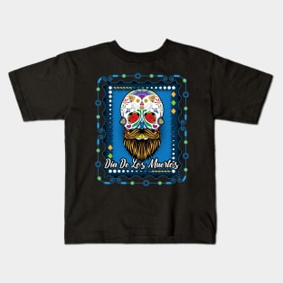 Day Of The Dead Sugar Skull Beard Blue Kids T-Shirt